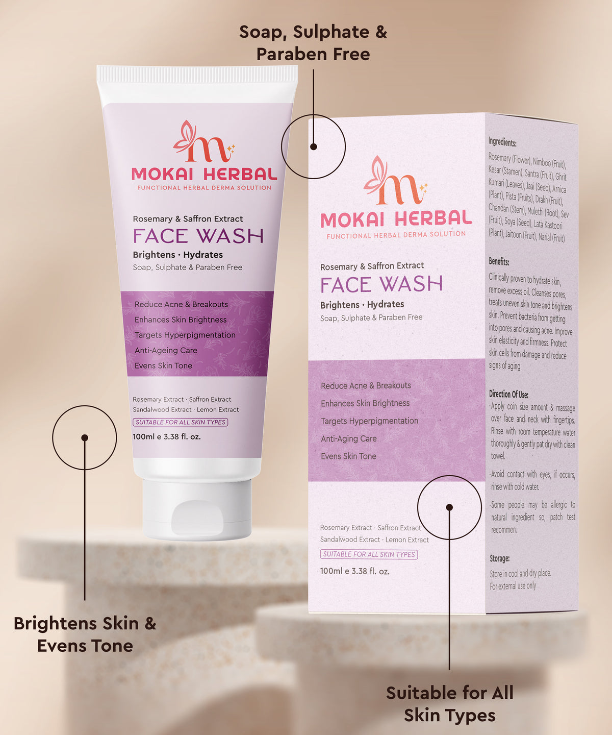 Mokai Herbal Saffron & Rosemary Face Wash