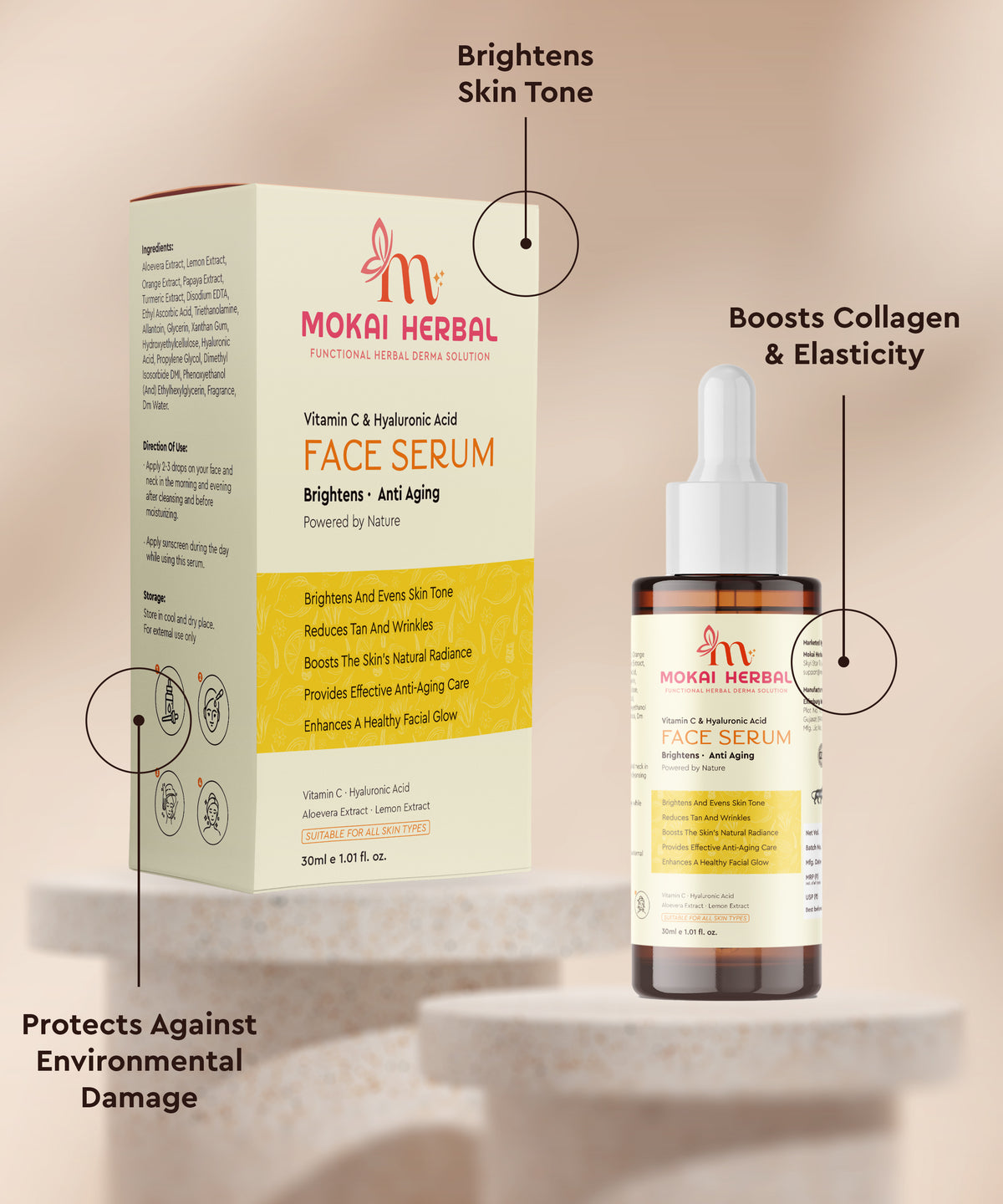 Mokai Herbal Natural Vitamin C & Hyaluronic Acid Face Serum
